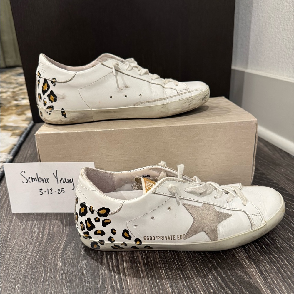 White and Leopard Print Women's Sneakers